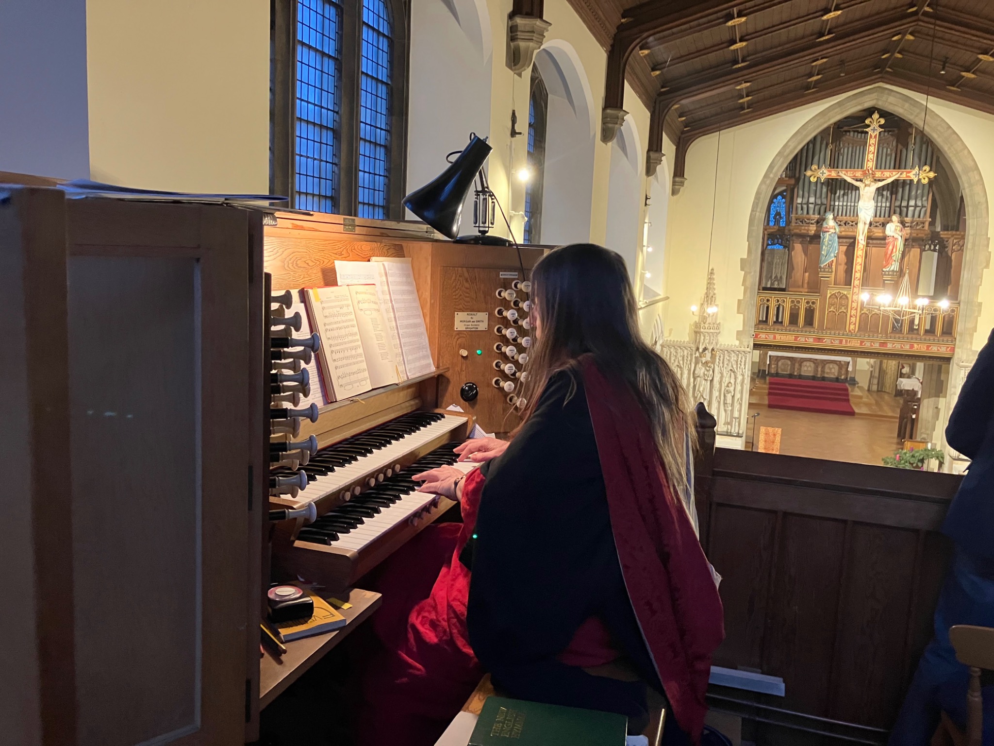 Abbey Organist Dr Julie Ainscough playing the organ at St Augustine's Abbey, Chilworth