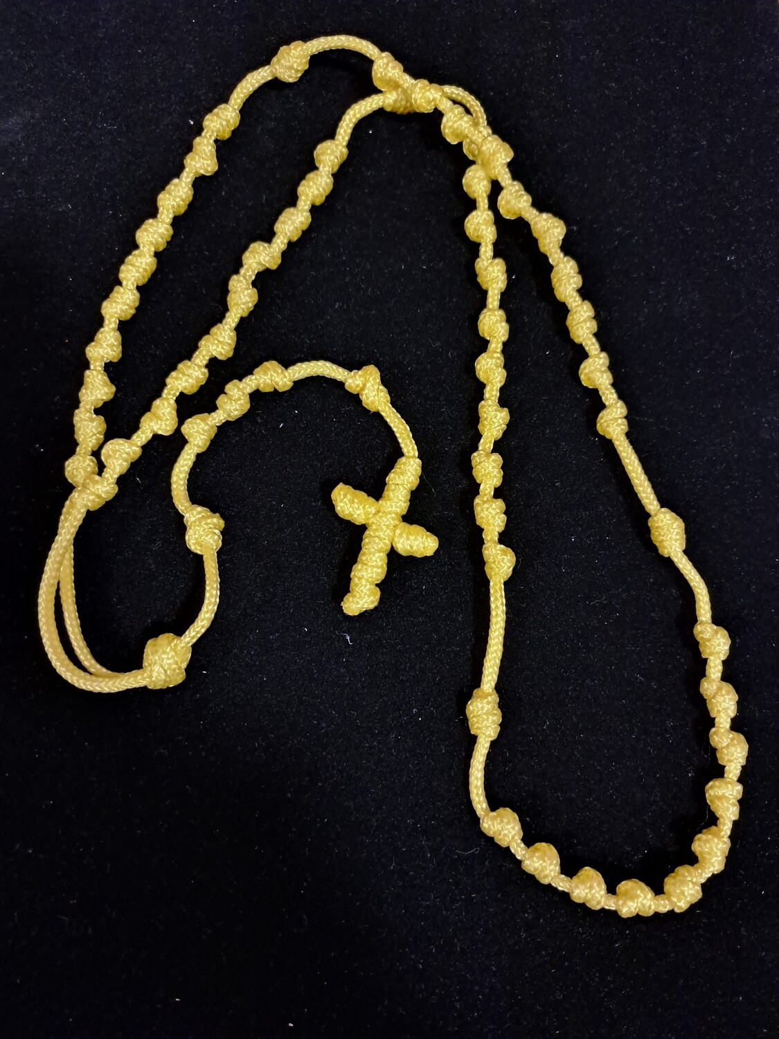 Yellow corded rosary handmade at St Augustine's Abbey, Chilworth